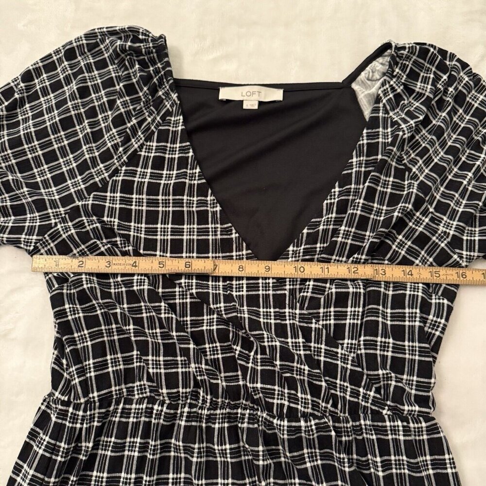 Loft Faux Wrap Dress Size Sm Black White Plaid Gingham Workwear Church - Picture 12 of 15